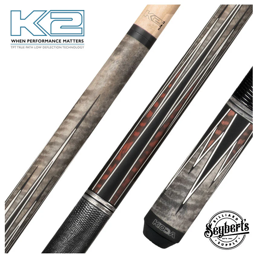 K2 KL182 8 Point Matte Grey Snake Graphic Pool Cue with 11.75mm LD Shaft - KL182