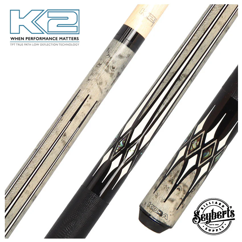 K2 KL192 Grey, Black, and Abalone Graphic Pool Cue with 11.75mm LD Shaft - KL192