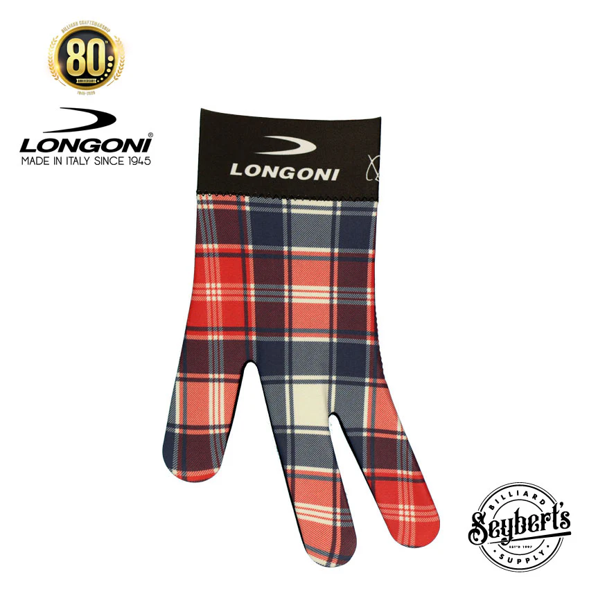 Longoni Left Hand Billiard Glove - Blue/Red Checkered