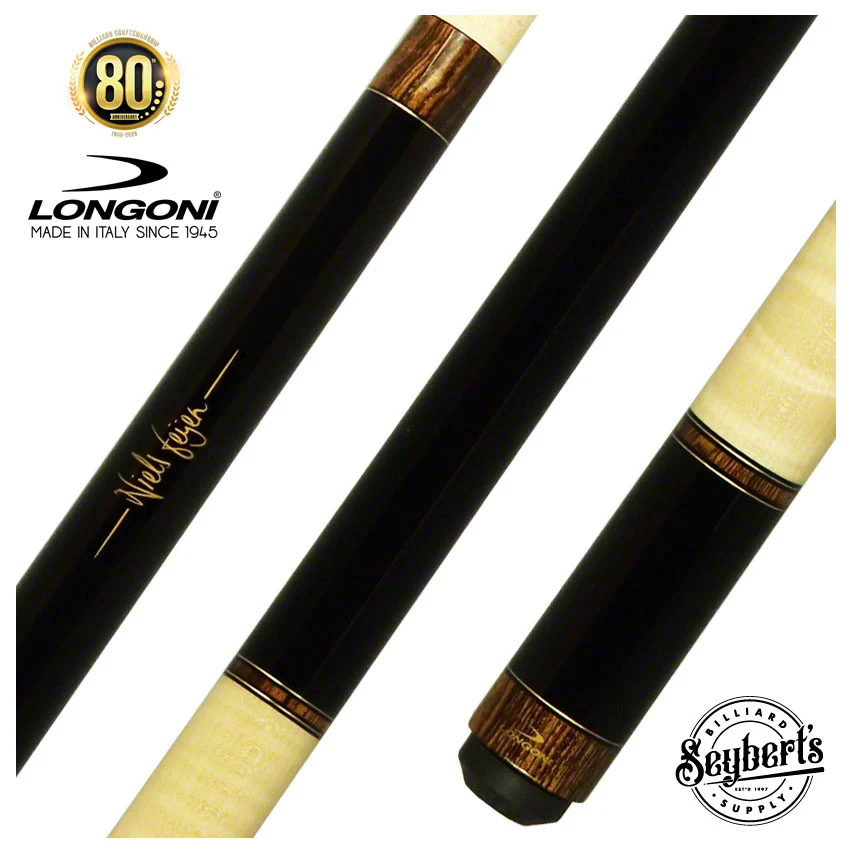 Longoni Stecca Black Sparkle Curly No Wrap Pool Cue with S2 American Wood Shaft - LG24701