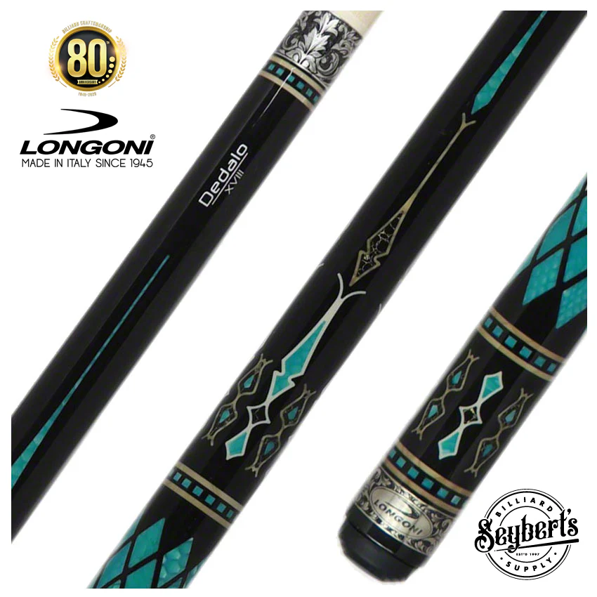 Longoni Stecca Dedalo Ocean Silver XVIII S2 Pool Cue with S2 American Wood Shaft - LG24469