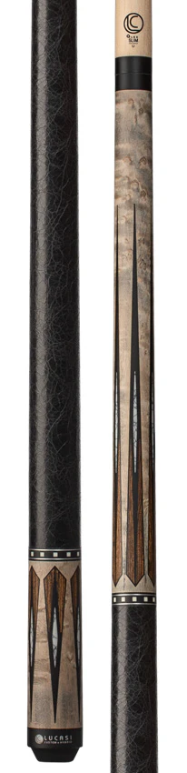 Lucasi Custom Matte Gray Wash Birdseye Maple with 6 Floating Bocote/White Recon Points, and Leather Wrap Pool Cue - Image 3