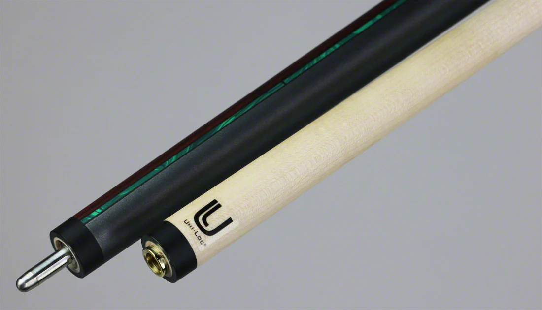 Lucasi Duo Matte Gunmetal/Zebrawood with Malachite Inlays and Embossed Lizard Wrap Pool Cue - LZDU12 - Image 5