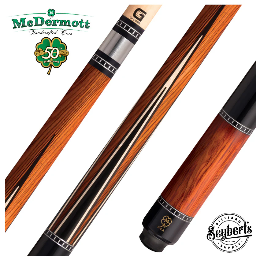 McDermott 50th Anniversary Series Cocobolo with Ebony Points Cue with G-Core Shaft and Commemorative 1x1 Case