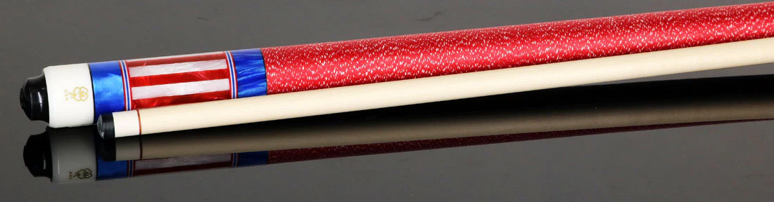 McDermott Blue Stained Birdseye Maple with Red/White/Blue Inlays Cue of the Month with G-Core Shaft - Image 3