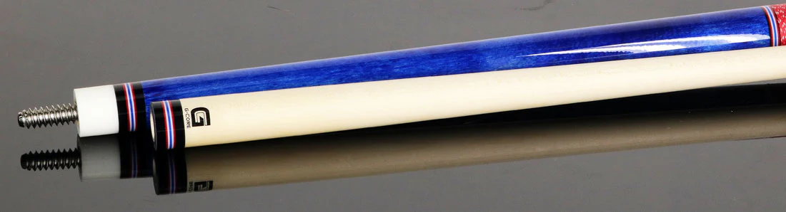 McDermott Blue Stained Birdseye Maple with Red/White/Blue Inlays Cue of the Month with G-Core Shaft - Image 4