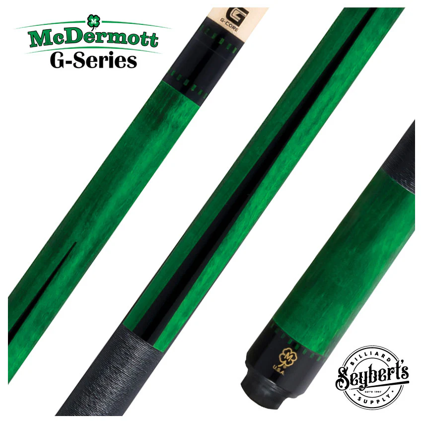 McDermott G Core Series Emerald Green Stained Maple Play Cue with Irish Linen Wrap