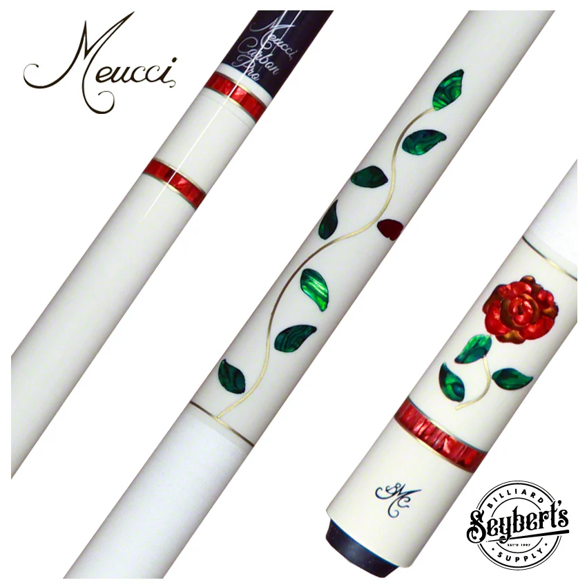 Meucci BMC White Glass Rose Pool Cue with Carbon Shaft - BMCGRWHC