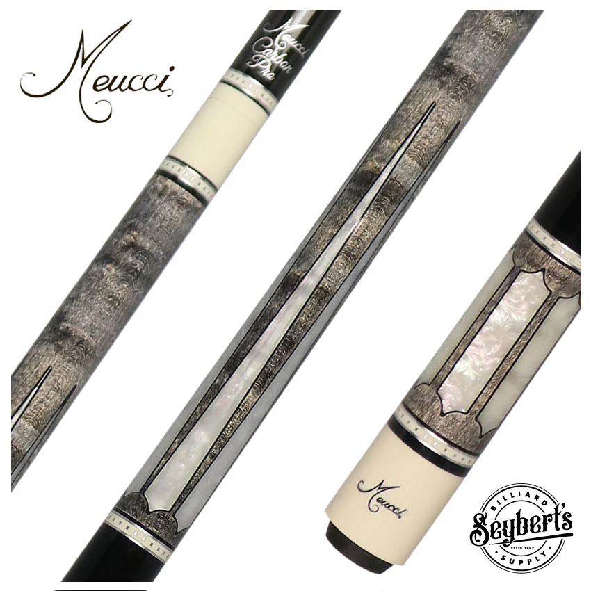 Meucci 2020 Gray - Mother of Pearl - Black Wrap Pool Cue with Carbon Shaft - 2020GYMOPBKC
