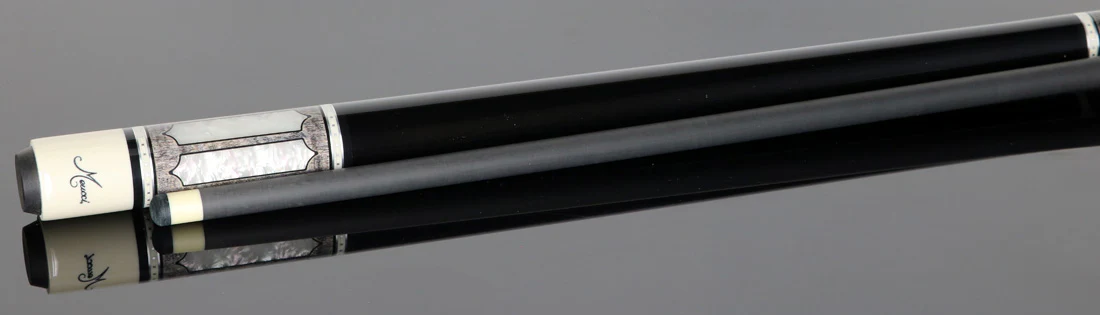 Meucci 2020 Gray - Mother of Pearl - Black Wrap Pool Cue with Carbon Shaft - 2020GYMOPBKC - Image 2