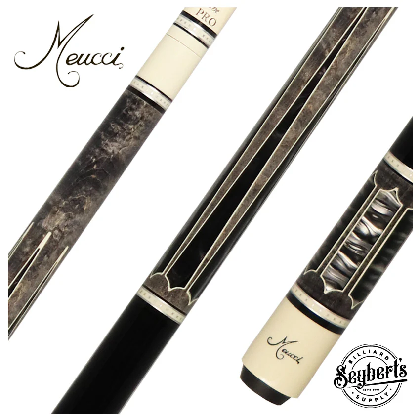 Meucci 2020 Gray with Black Pearl and Black Wrap Pool Cue with Pro Shaft -2020GYBKBKP