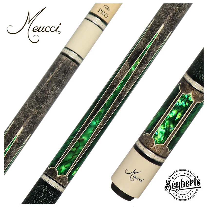 Meucci 2020 Gray with Green Pearl and Black/Green Wrap Pool Cue with Pro Shaft - 2020GYGRBKGRP