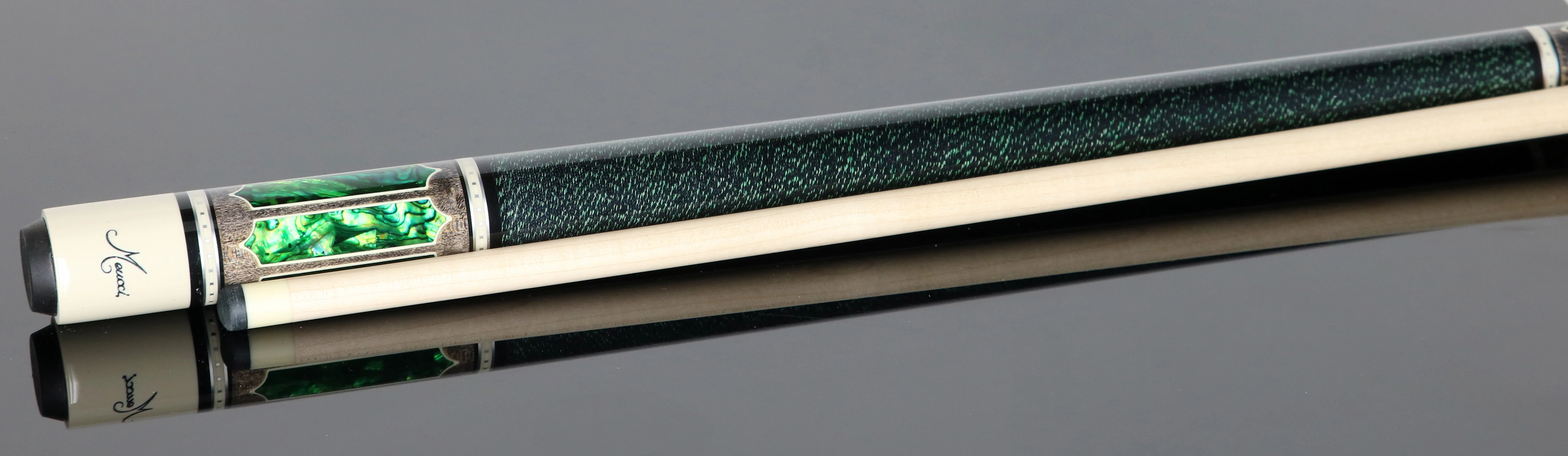 Meucci 2020 Gray with Green Pearl and Black/Green Wrap Pool Cue with Pro Shaft - 2020GYGRBKGRP - Image 2