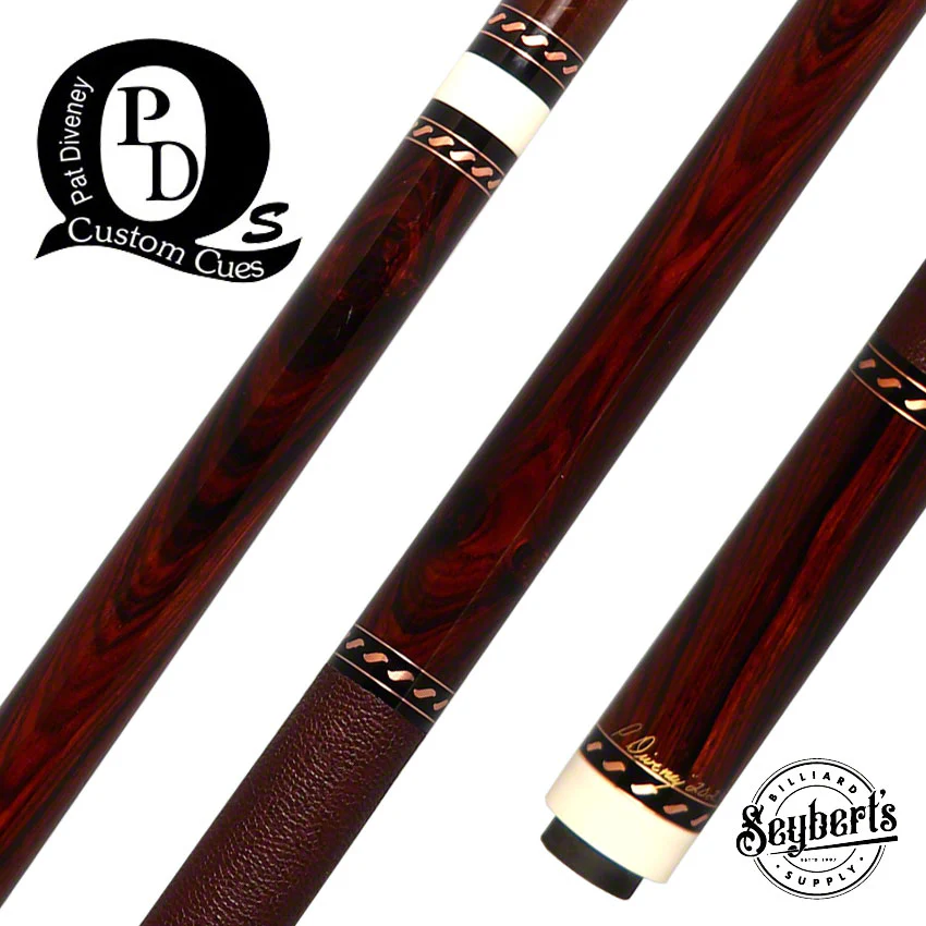Pat Diveney Cocobolo Copper Ringwork and Elephant Wrap Custom Pool Cue With Two Dark Roast Trans-K Shafts - DC3200