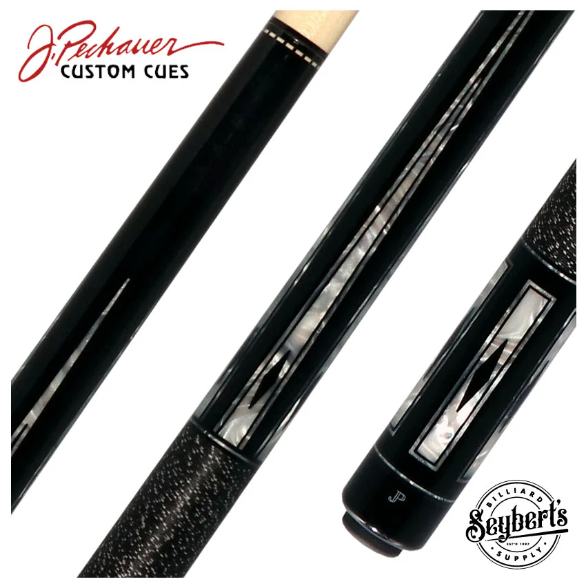 Pechauer JP T Series Ebony-Stained Maple with Sim. Ebony and Pearl Framed Points Pool Cue with Linen Wrap