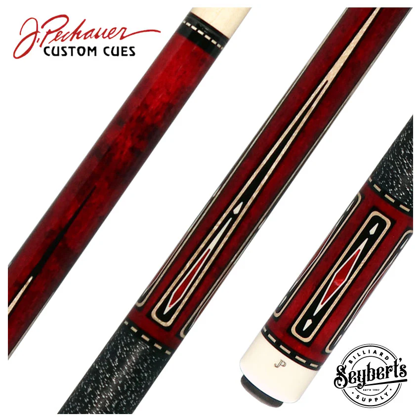 Pechauer JP T Series Wine-Stained Maple with Sim. Ebony Points and Red Pearl Inlays Pool Cue with Irish Linen Wrap