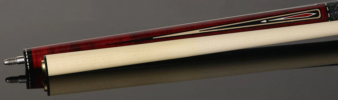 Pechauer JP T Series Wine-Stained Maple with Sim. Ebony Points and Red Pearl Inlays Pool Cue with Irish Linen Wrap - Image 3