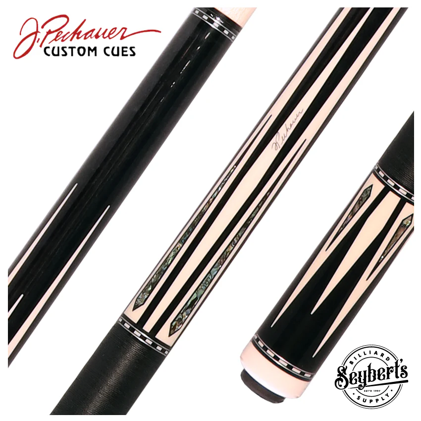 Pechauer Pro R Series Ebony-Stained Maple with Sim. Ivory Points and Abalone Inlays Pool Cue with Irish Linen Wrap