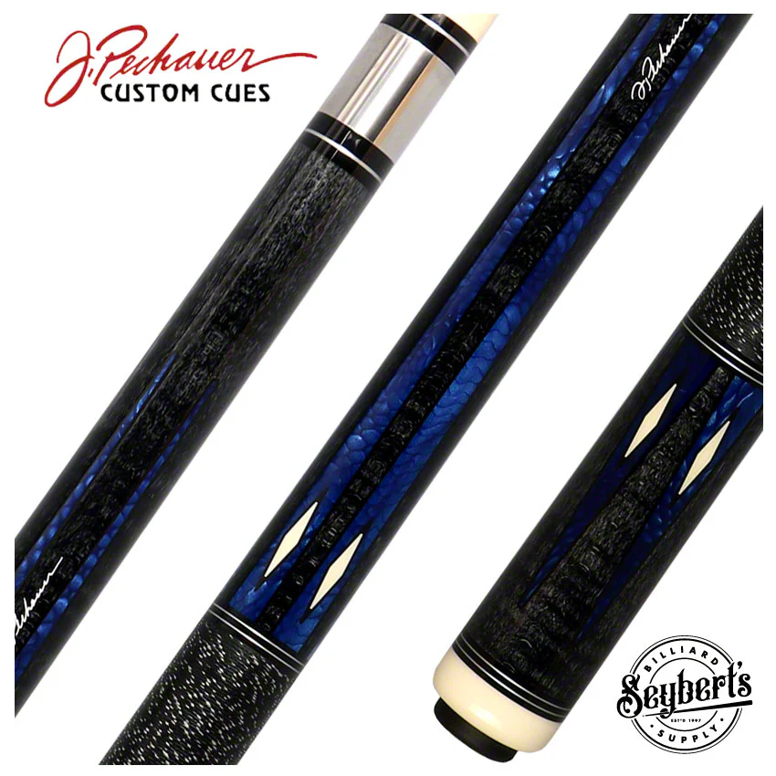 Pechauer Pro Series Ebony Stained Maple with Blue Avorion Resin Points Pool Cue - P19C-B
