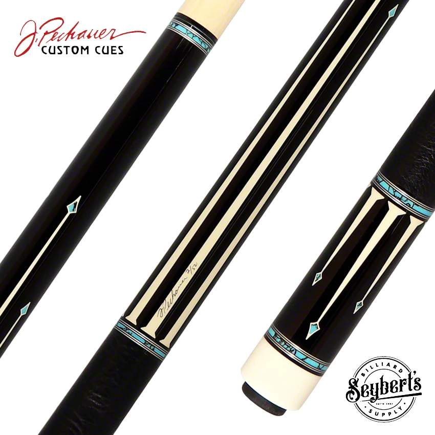 Pechauer Limited Edition Ebony with Sim. Ivory Points and Turquoise Inlays Pool Cue - PL33