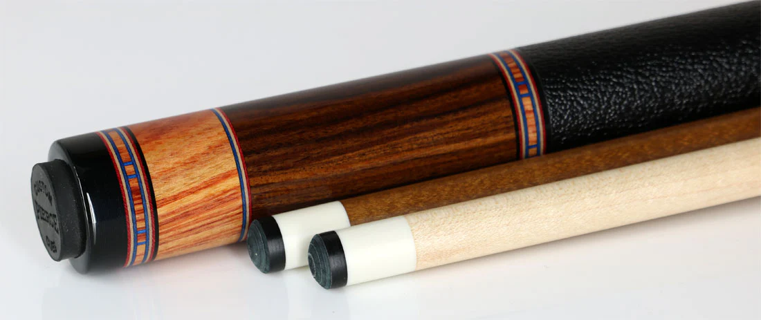 Pierce Custom Cue -Pau Ferro & Brazilian Tulipwood South West style 6 point Red/White/Blue Veneers - Image 3