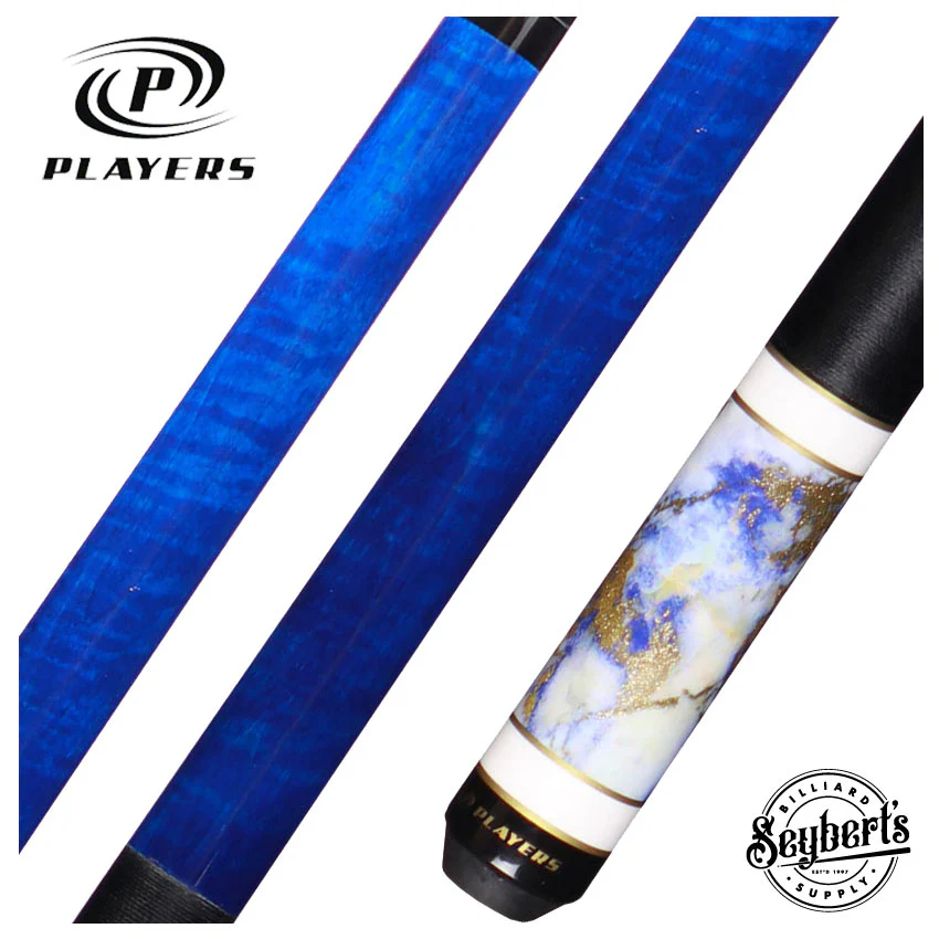 Players Classic Series Royal Blue Birdseye Maple, Stone and Gold Dust Graphic Pool Cue - C947