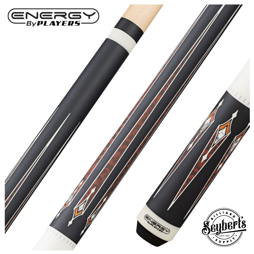 Players Energy Series Matte Black with White and Thuya Burl Graphic No Wrap Pool Cue
