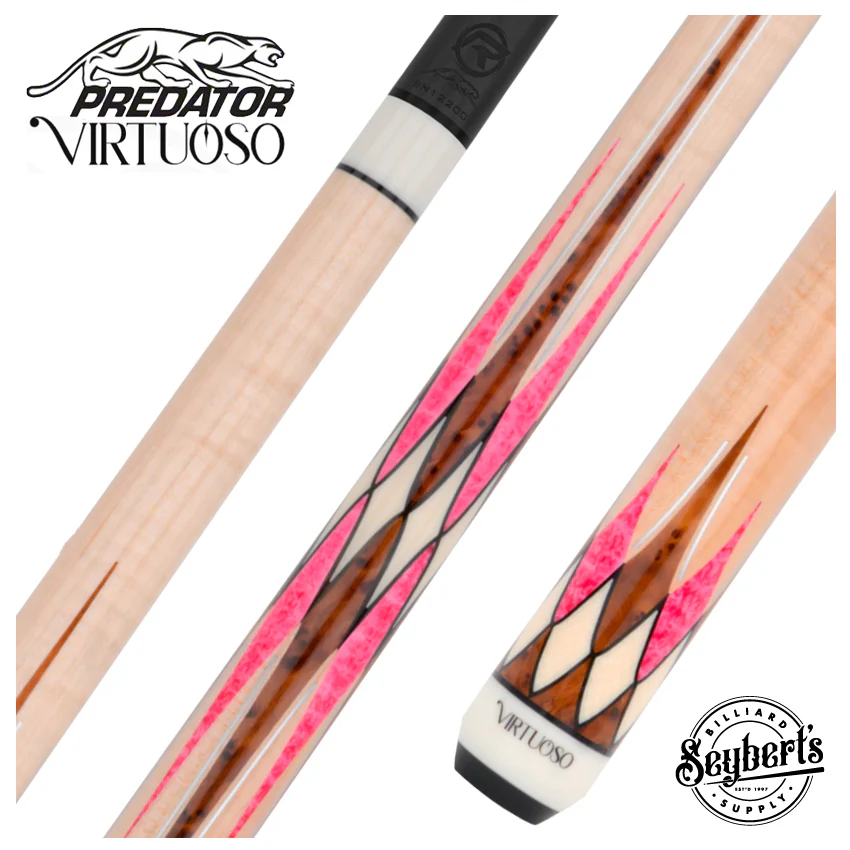 Predator Virtuoso Series Curly Maple with 8 Pink Stone and Thuya Points No Wrap Pool Cue - Uni-Loc