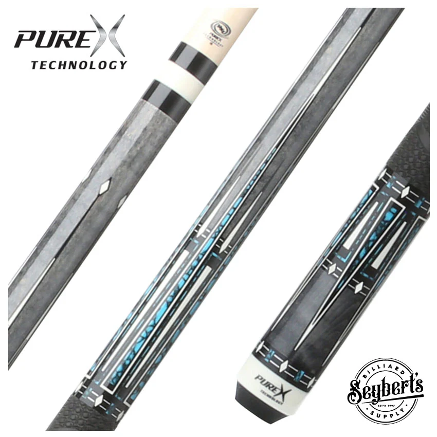 Pure X Gray-Stained Curly Maple and Blue Recon Graphic Pool Cue with MZ Sportgrip Wrap