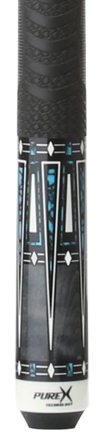 Pure X Gray-Stained Curly Maple and Blue Recon Graphic Pool Cue with MZ Sportgrip Wrap - Image 2