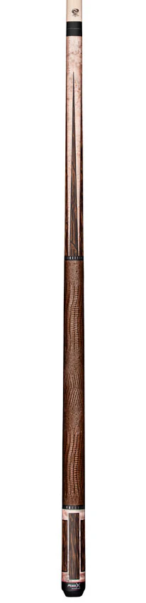Pure X Matte Smoke Grey Birdseye and Black Palm Graphic Pool Cue with Brown Embossed Lizard Wrap - Image 4