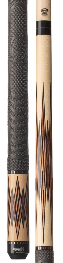 Pure X Natural-Stained Maple with Zebrawood and Black Palm Graphic Pool Cue with MZ Sport Grip Wrap - Image 3