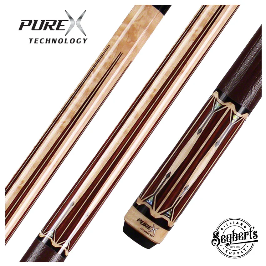 PureX Technology Pool Cue - Natural Birdseye Maple with Cocobolo, Black and Mother of Pearl Graphics - HXTE4