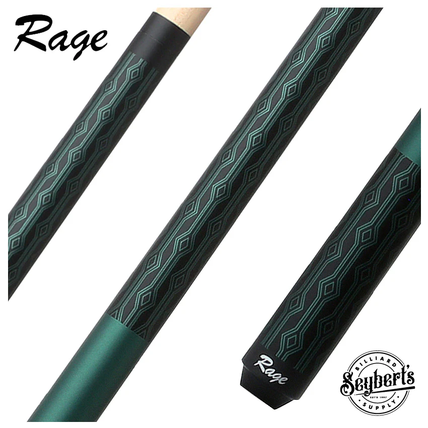 Rage Matte Peacock Green with Black Diamond Pattern Graphic Wrapless Pool Cue