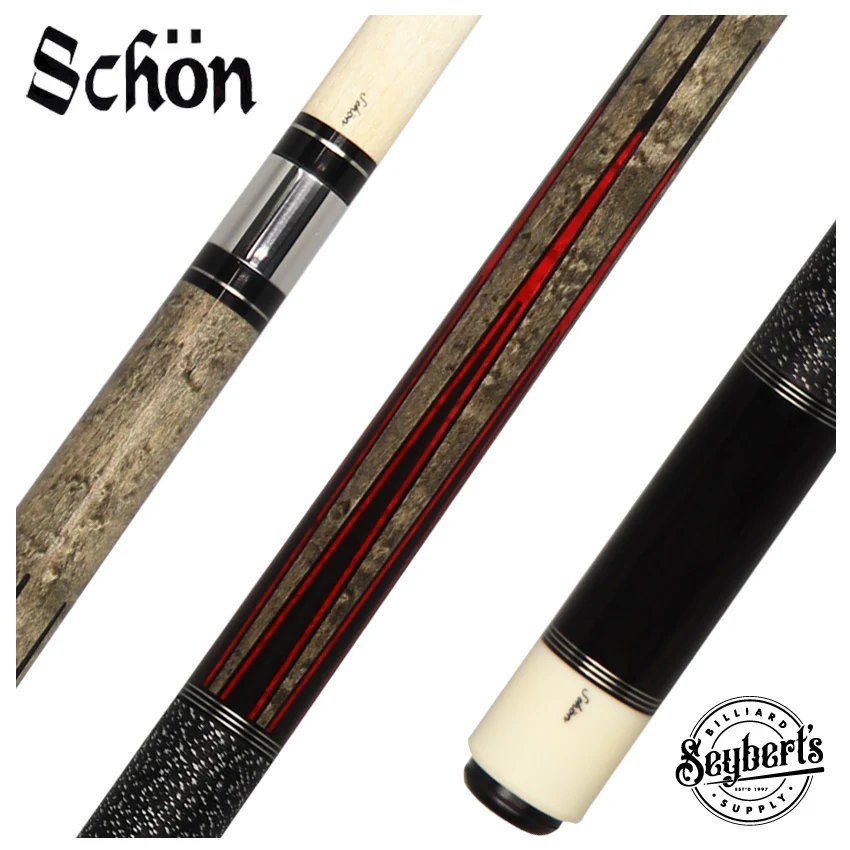 Schon STL Series Gray Stained with Red Points Pool Cue - STL6GYRD