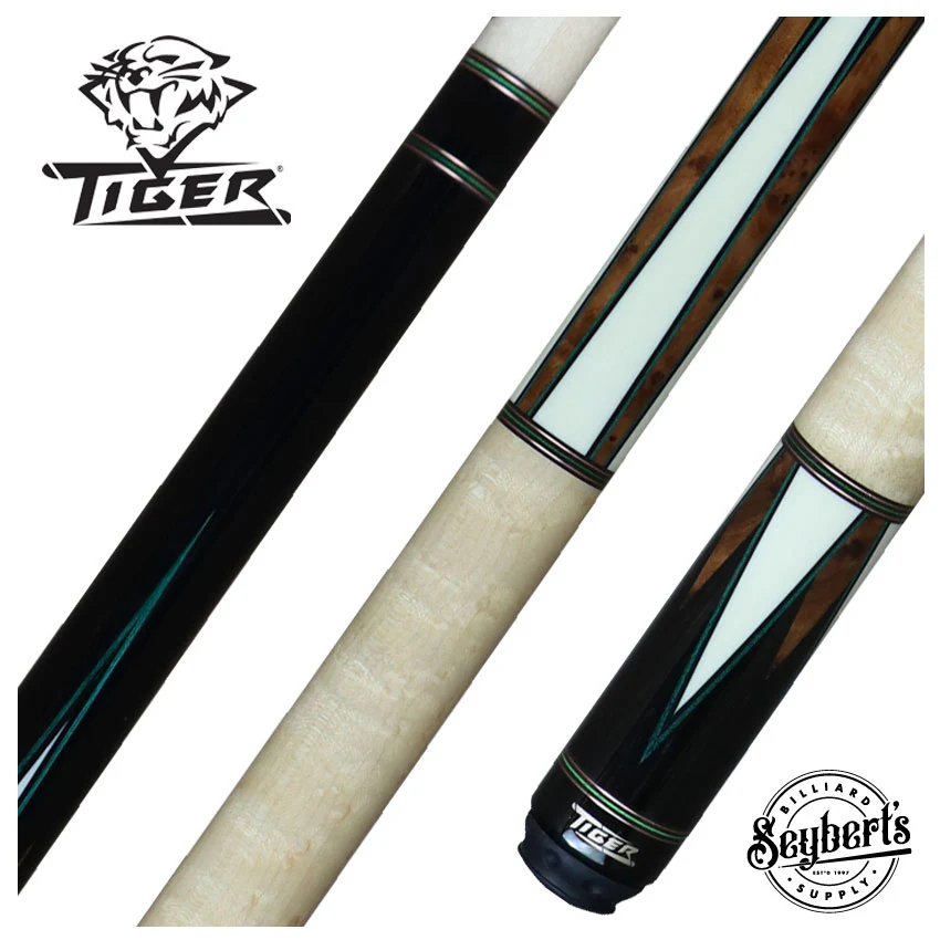 Tiger High Performance Series Cue - Curly Handle W/ Green Veneers - HD-5NG