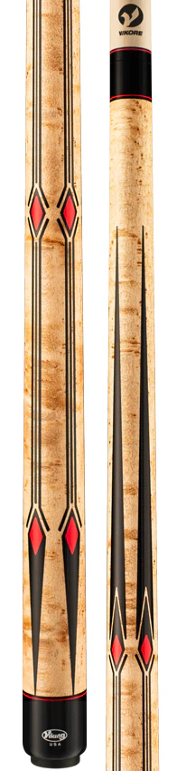 Viking Motore Series Khaki-Stained Birdseye Maple with 65 Black and Red Inlays Play Cue - MT0304 - Image 3