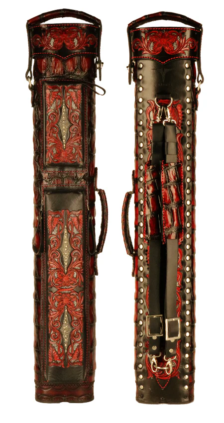 Volturi Custom Hand Tooled Crocodile Red/Black 2x4 Hard Pool Cue Case - SPMERVOL - Image 2